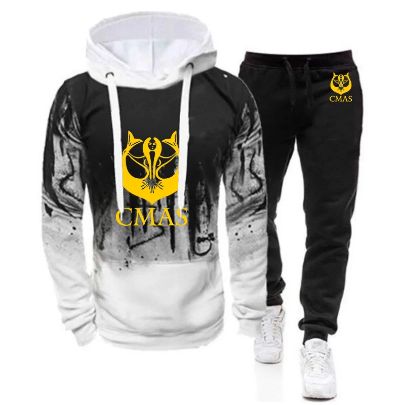 

2022 Scuba Diving CMAS Men's Spring Autumn Hoodie Pants Two Pieces Tracksuit Gradient Hood Sweatpant Sportwear Suit