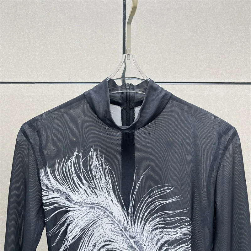 Женское боди 2024 осенняя новая мода с принтом перьев женские сексуальные