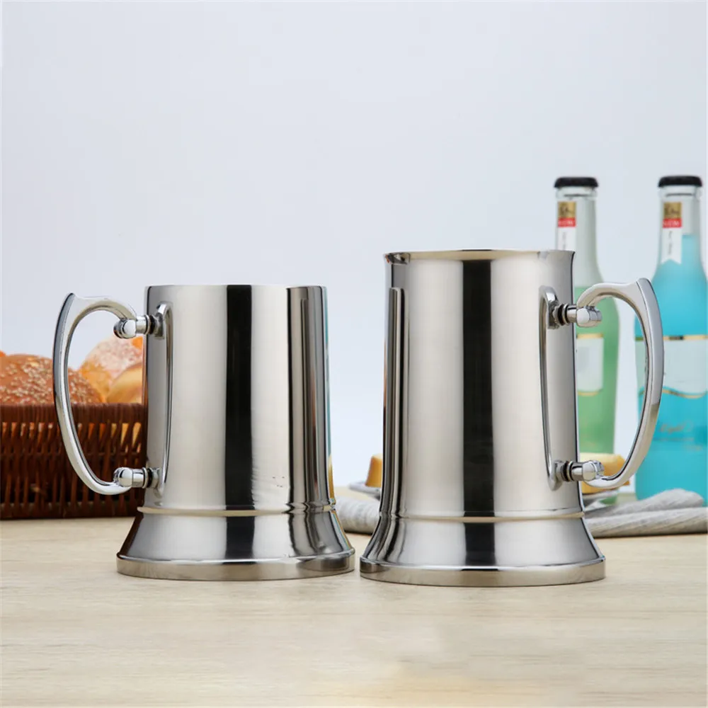 

1pc Tankard Stein Double Wall Stainless Steel Beer Mug Cocktail Breakfast Milk Mugs with Handgrip Coffee Cup Bar Tools Drinkware