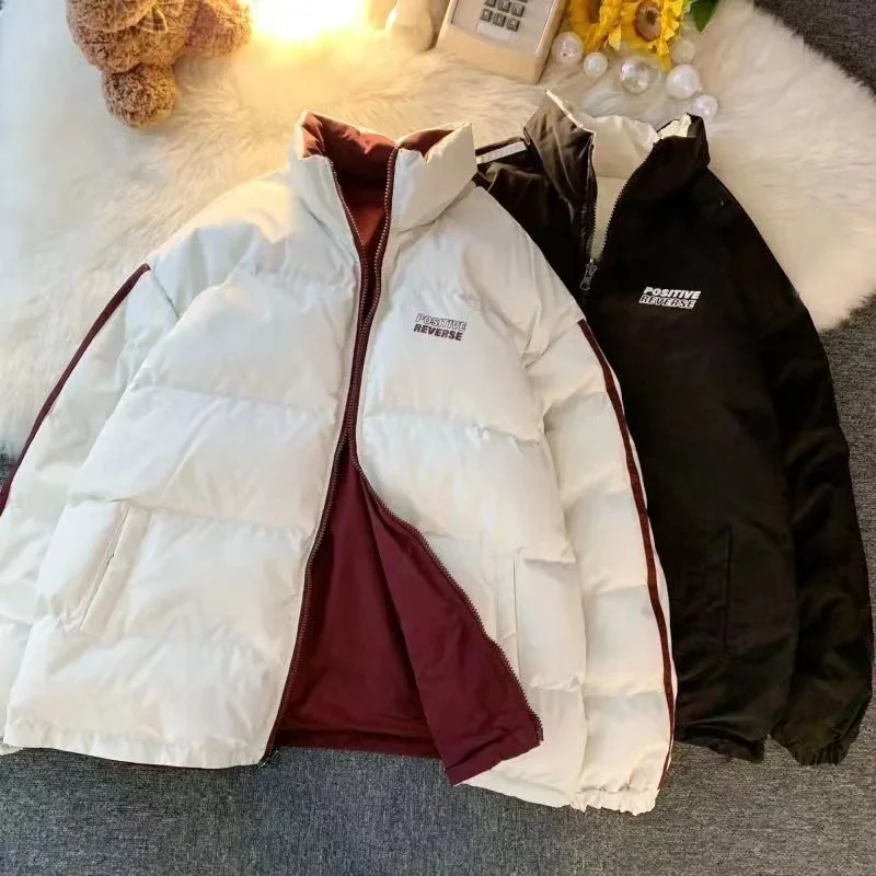 

Winter cotton jacket for men and women, double-sided, patched, thickened cotton jacket, student coat, stand collar, cotton jacke