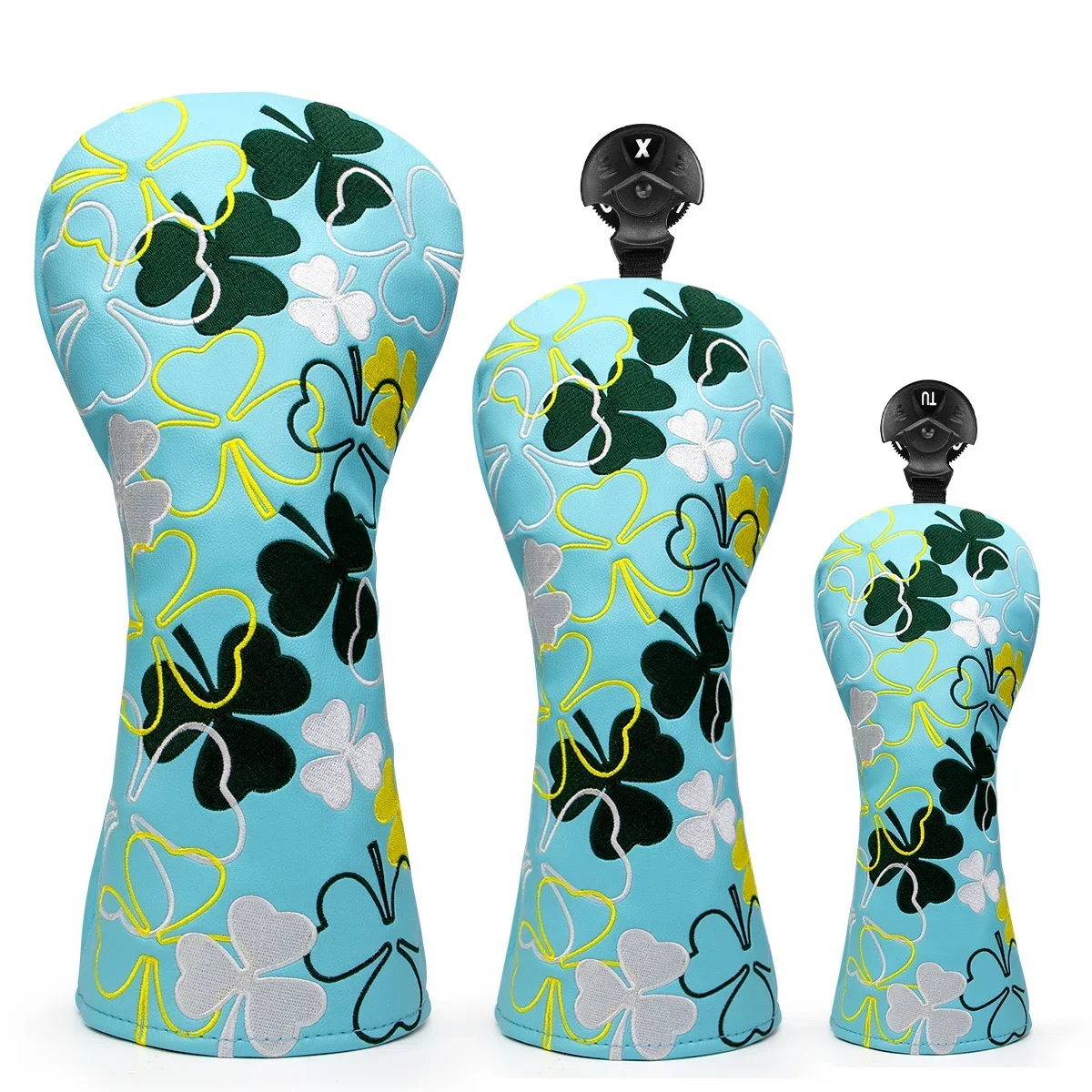 

Golf Club Headcovers Premium Leather Lucky Clover Head Covers Set Golf Club Headcovers for Driver Fairway Hybrid Wood