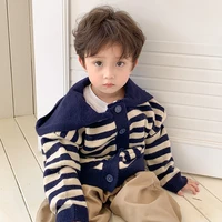 2022 autumn new baby school style knitted cardigan sweater children girl striped long sleeve tops kid boy cotton fashion coats