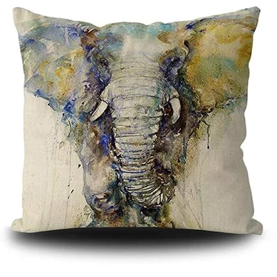 Наволочка для подушки с Африканским акварельным рисунком слона декоративная