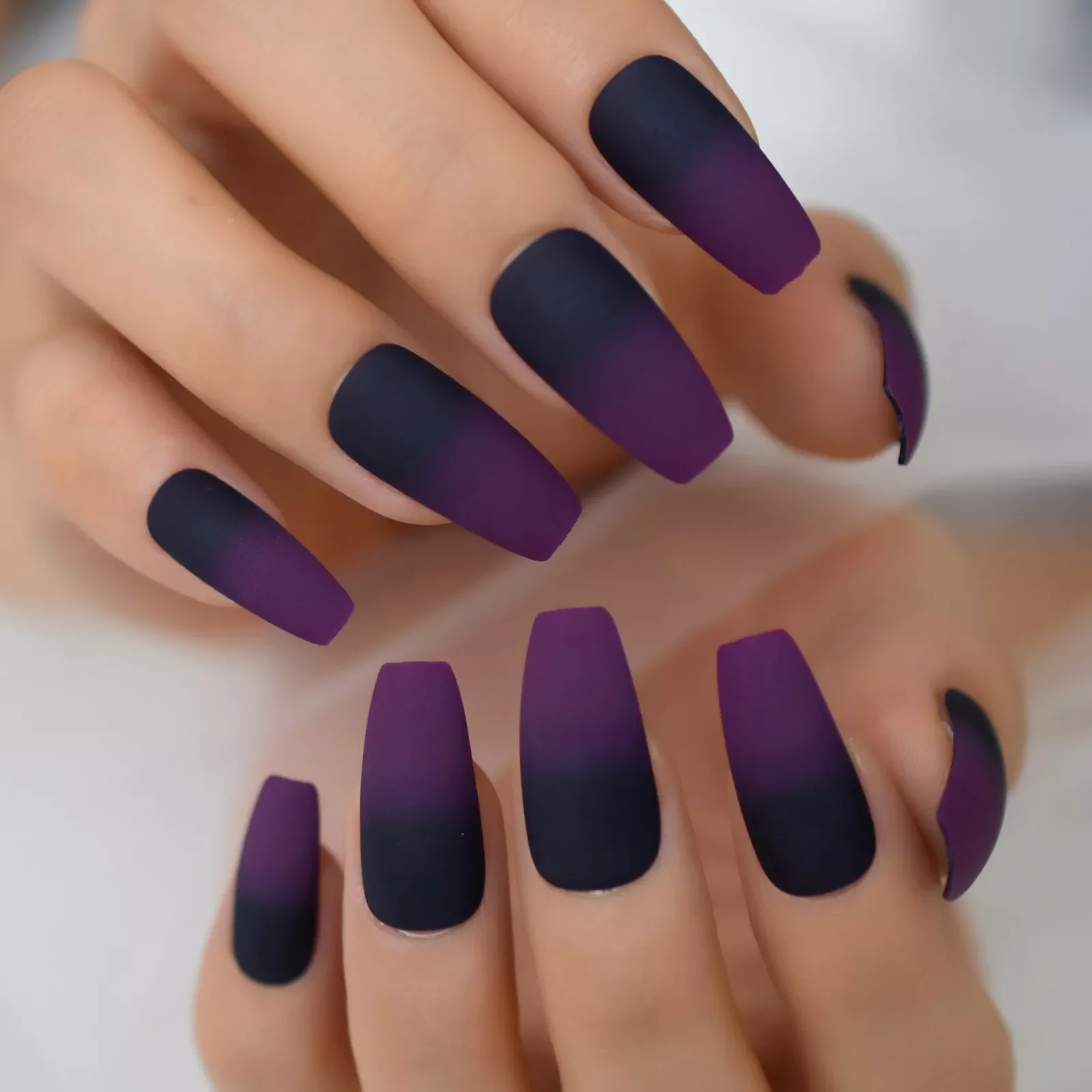 

NEW2023 Flat Coffin French Nails Fake Press On Long Medium Ombre Purple Black Reusable Artificial Nails Acrylic Nail Art Tips