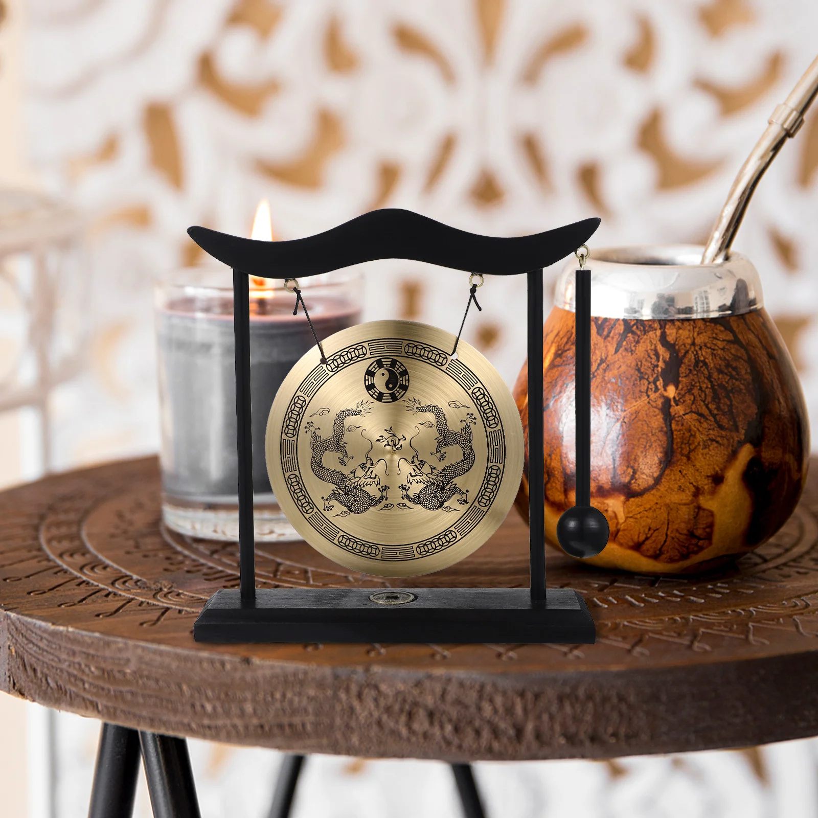 Азиатский колокольчик Гонга двойной дракон медные украшения молоток украшение