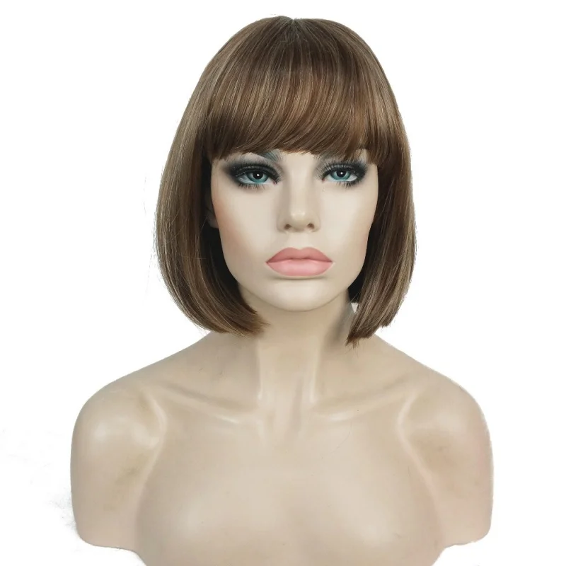 

StrongBeauty 27Color Women's Wig Synthetic Black/Blonde Short Straight Neat Bang Bob Style Hair Full Wigs