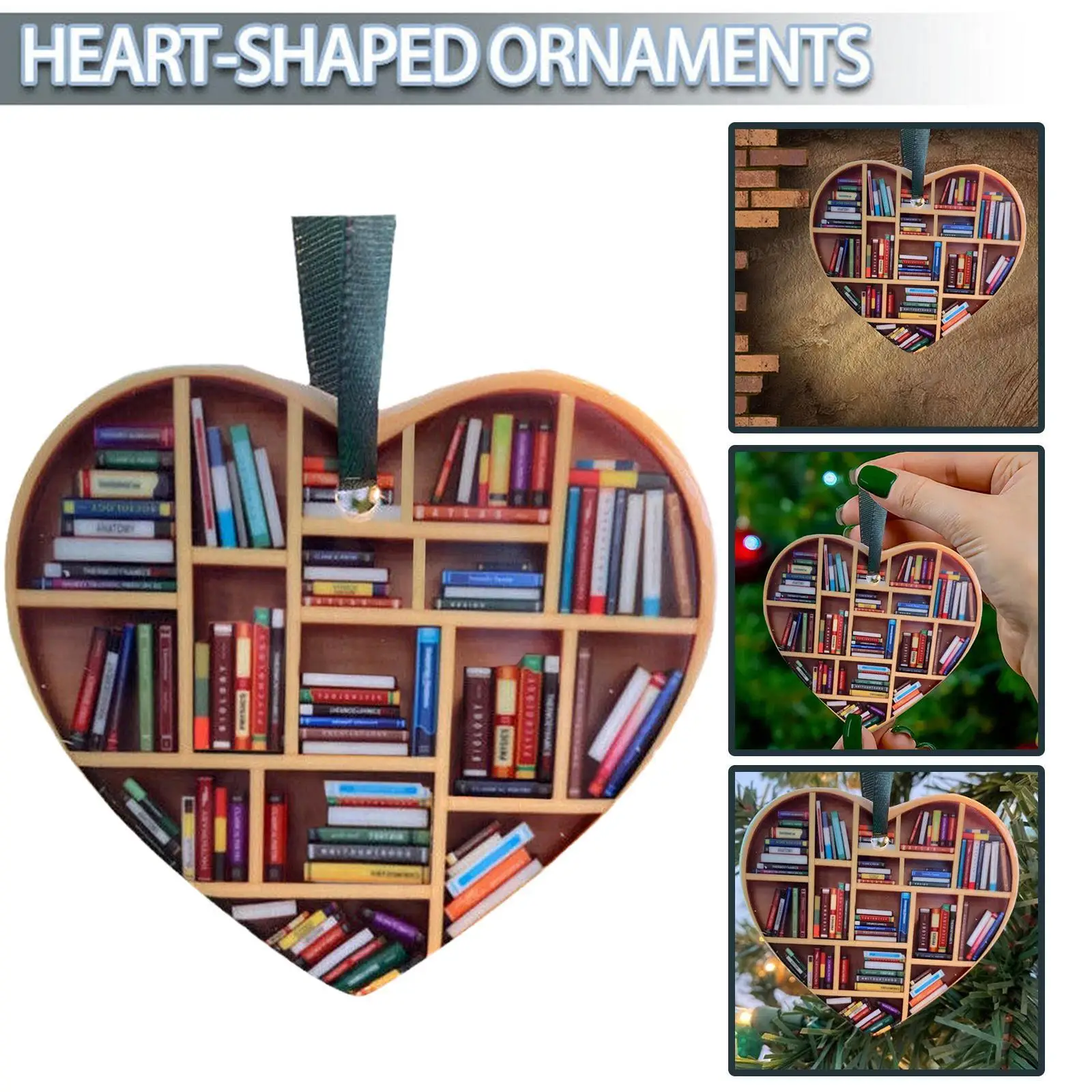 

Christmas Tree Decor Book Lovers Heart-shaped Bookshelf Pendant Ornament Year Gifts Book Decor Couple New Home Heart Mini Q0x8