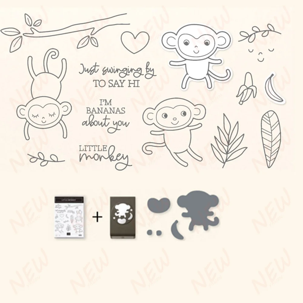 

Little Monkey 2023 New Metal Cutting Dies Stamps Diy Scrapbooking Paper Handmade Album Embossing Greeting Card