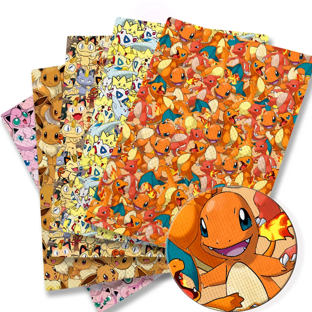 

20*140cm synthetic leather pokemon cartoon print Sheets Synthetic Fabric for Earring Bags Bow Jewelry Wallet DIY Craft