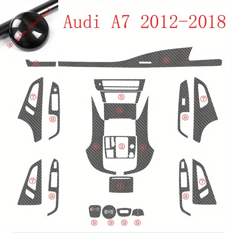 

Для Audi A7 2012-2018 внутренняя декоративная наклейка из углеродного волокна, защитная пленка для центральной консоли, виниловая декоративная наклейка