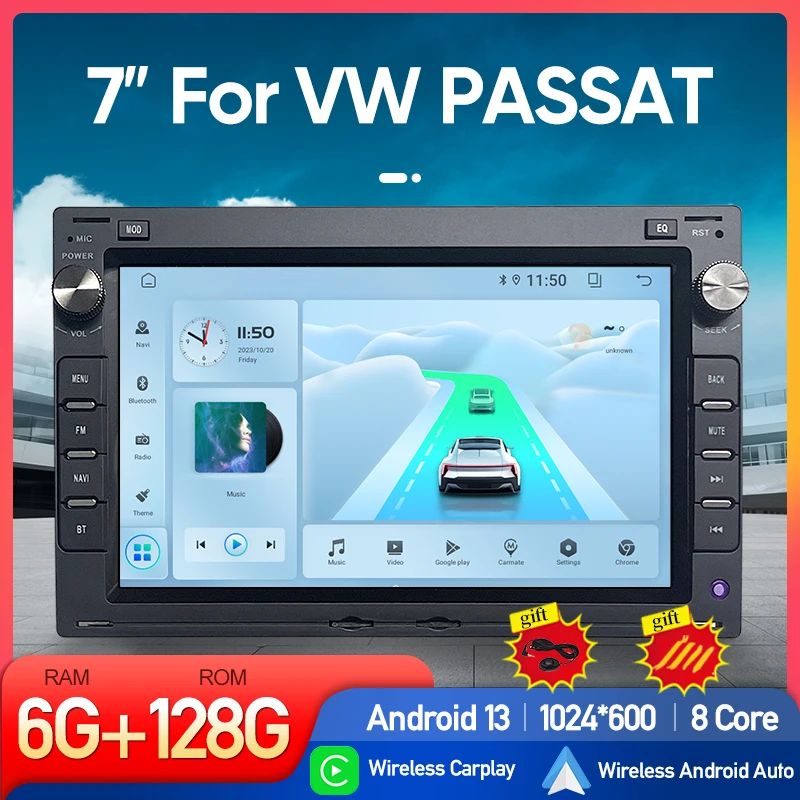 Автомагнитола для VW PASSAT Bora Polo Jetta T5 мультимедийный проигрыватель на Android 13 с GPS Wi-Fi