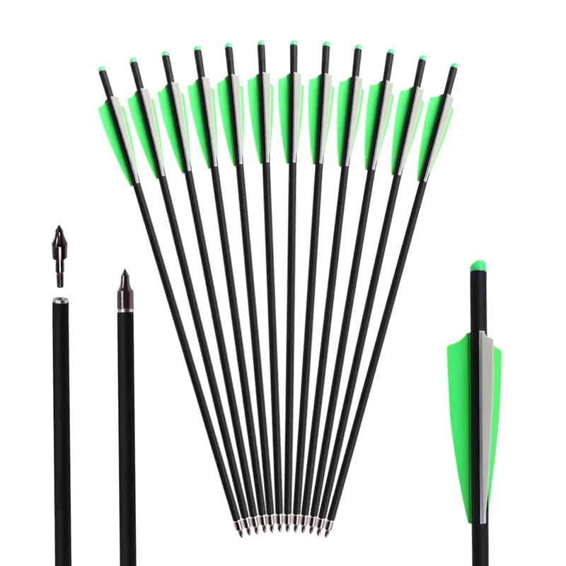 Crossbow Arrows Mixed Carbon Arrows Diameter 8.8 Mm Hunting Shooting Removable Arrowhead for Recurve Bow/Composite Bow Practice