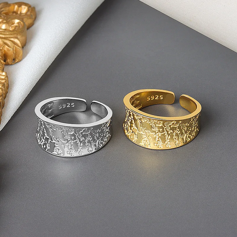 

Широкое кольцо, блестящее кольцо для женщин, золотой и серебряный цвет, золотая фольга, вогнуто-выпуклая, неравномерное лицо