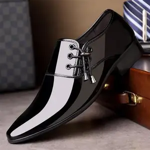 Men Pointed Toe Lether Shoes Man Business Formal Shoes Male Glossy Casual Wedding Shoes Plus Size  Z