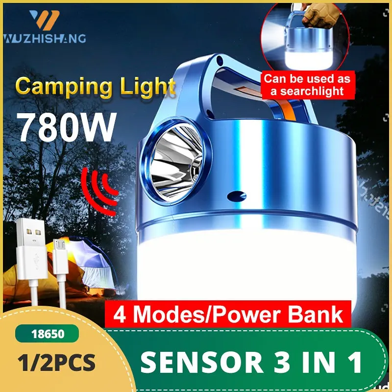 1/2PCS 780W Solar LED Camping Light USB Rechargeable Bulb Outdoor Searchlight Tent Lamp Portable Lanterns Emergency Strong Light