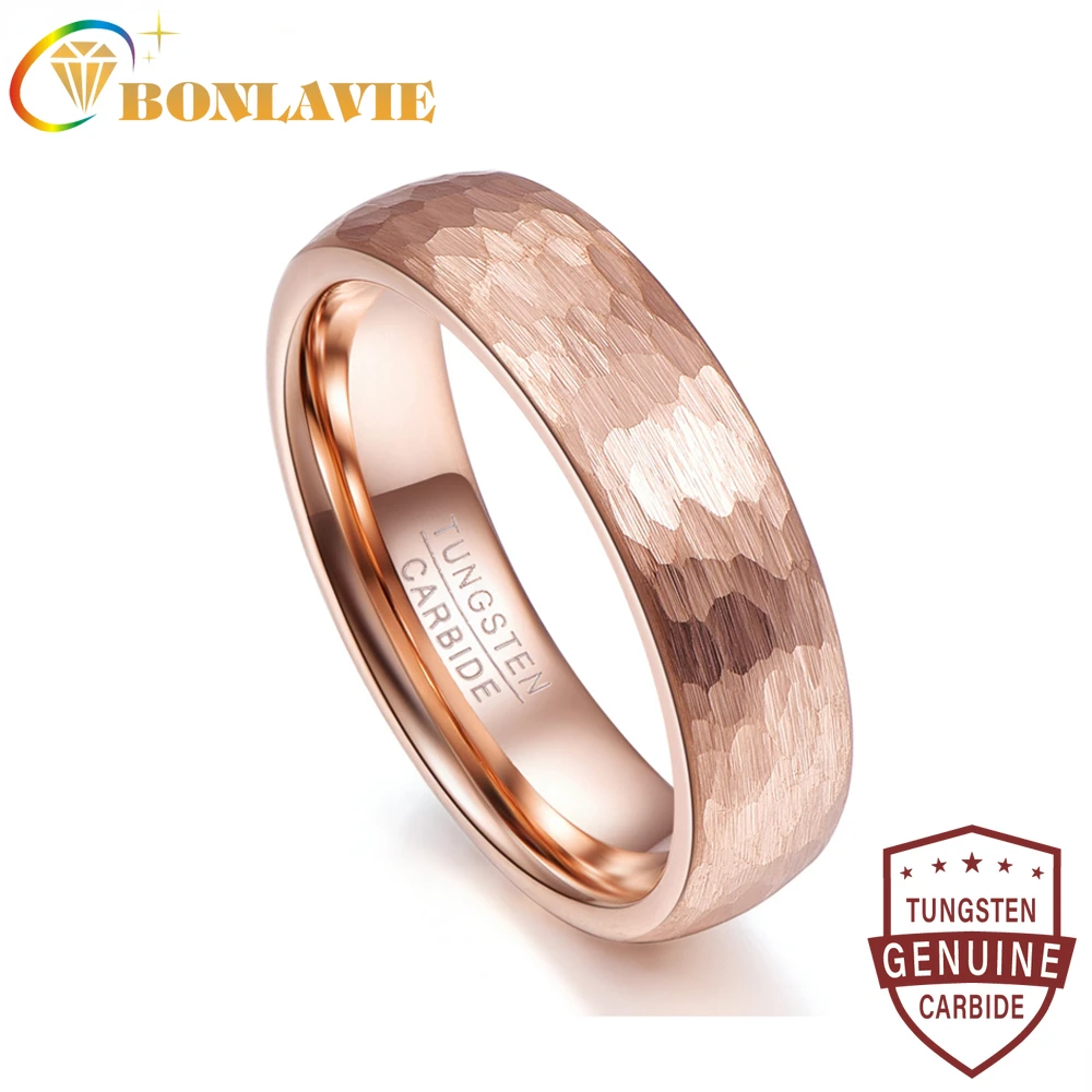 

BONLAVIE Never Fade 6MM Wide Rose Gold Color Tungsten Steel Ring Man's Band Comfort Fit Size 5-10 Wedding Rings Couples Jewelry