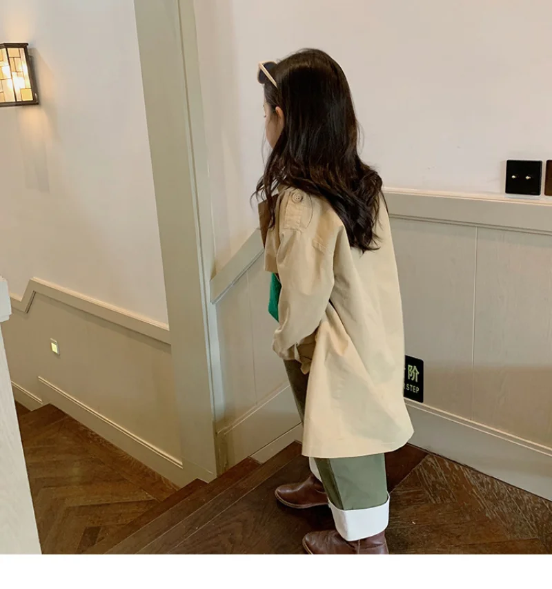 Autumn Girls Trench coats solid color long style Windbreaker Kids double-breasted casual outerwear