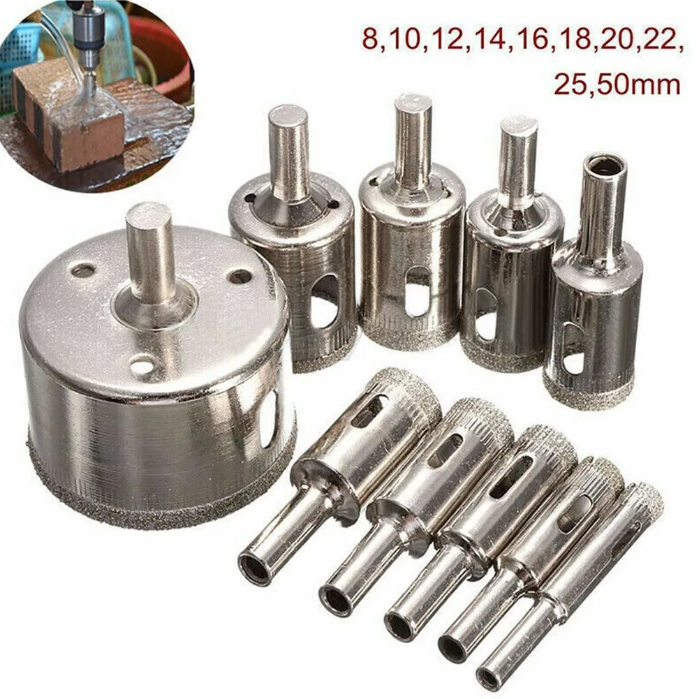 10 Шт. Сверла С Алмазным Покрытием 8-50 Мм Для Плитки Мрамора Стекла Керамики