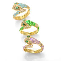 fashion simple bohemian color drop oil snake ring animal opening adjustment index finger ring for women jewelry