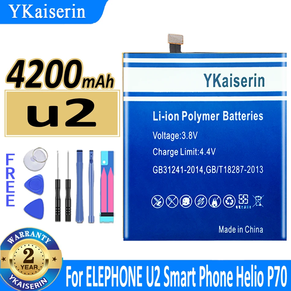 

YKaiserin U 2 (For ELEPHONE) 4200mah Battery For ELEPHONE U2 Smart Phone Helio P70 High Capacity + Track NO