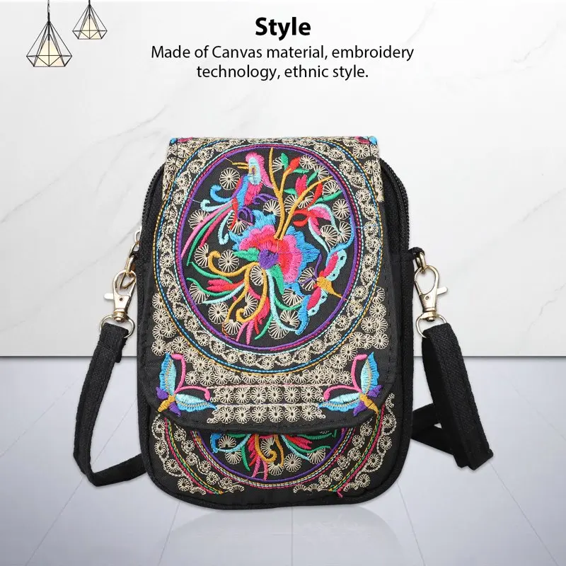 4.33 in Women Retro Embroidery Printed Handmade Mini Lovely Crossbody Handbag Pouch Small Cellphone Purse Coin Bag 5.51 x 4.33