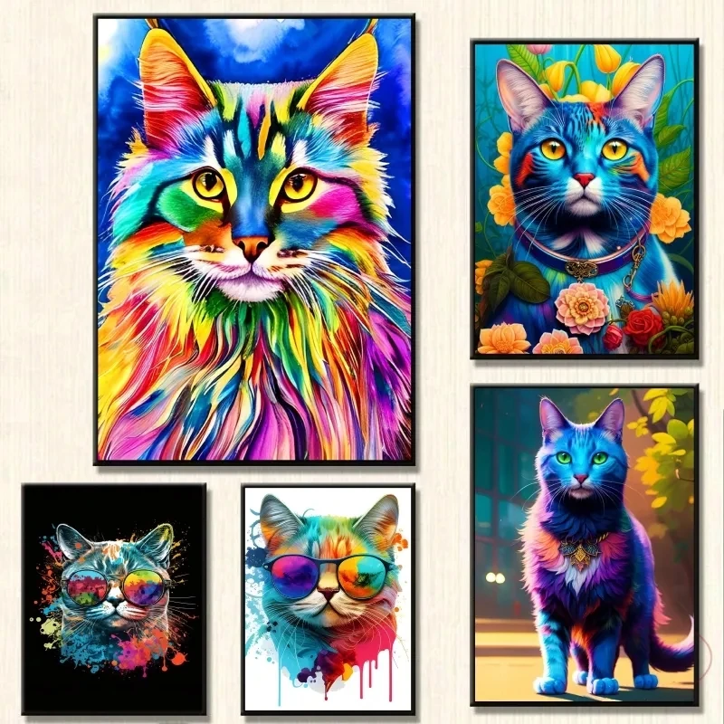 

Print On Canvas Colorful Cat Animal paint Wall Art Home Aesthetic Poster Gifts Comics Pictures Decoration Paintings Classic Gift