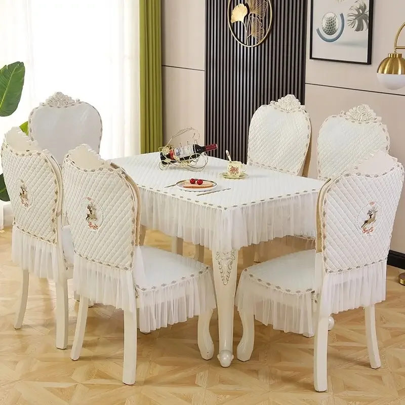 

European Style Dining Table Seat Cushion Beauty Gauze Applique Chair Cover Non Slip Detachable Washable Stool Cover