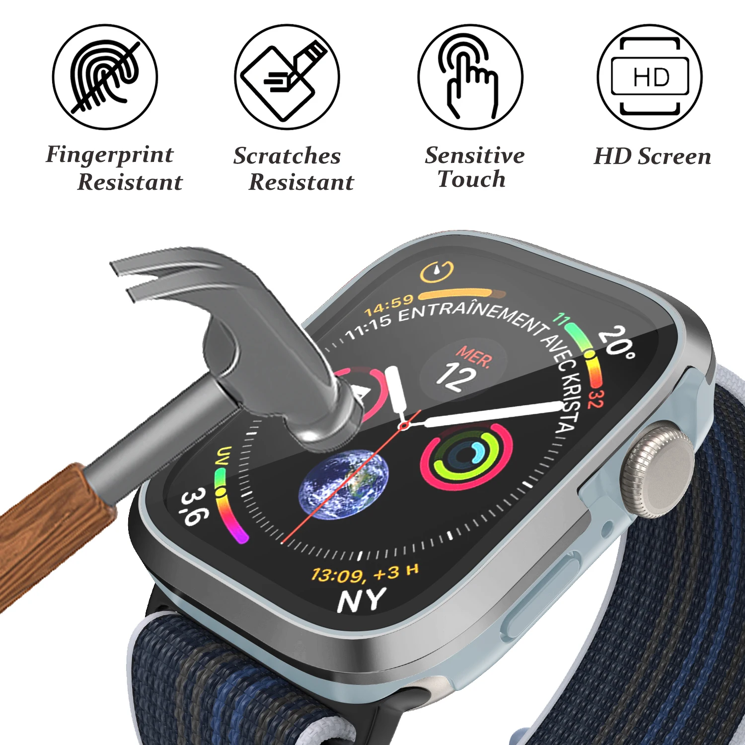 Shell frame bumper For Apple Watch Ultra 49mm Tempered Film Iwatch Series 8 7 6 SE 45mm 44mm 40mm Aluminum alloy protector case