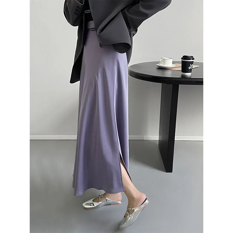 

Gentle temperament, silky and droopy, acetate satin skirt, women's high waist, slim fishtail skirt, early autumn