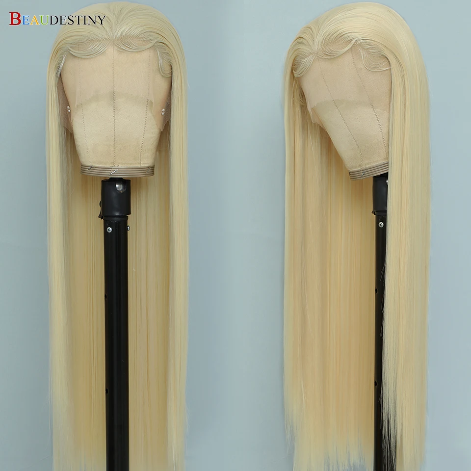 

613 парик на сетке спереди, синтетические волосы, прямой парик на сетке спереди, предварительно выщипанный блонд, 13x 4, на сетке спереди, al, без ...