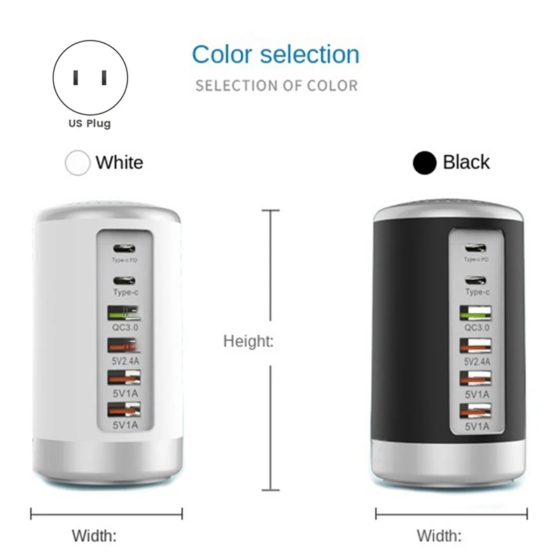 

1 Piece 65W USB Multi-Port Charger TYPE-C Fast Charging Charger Hub 6-Port Charger Charging US Plug Black