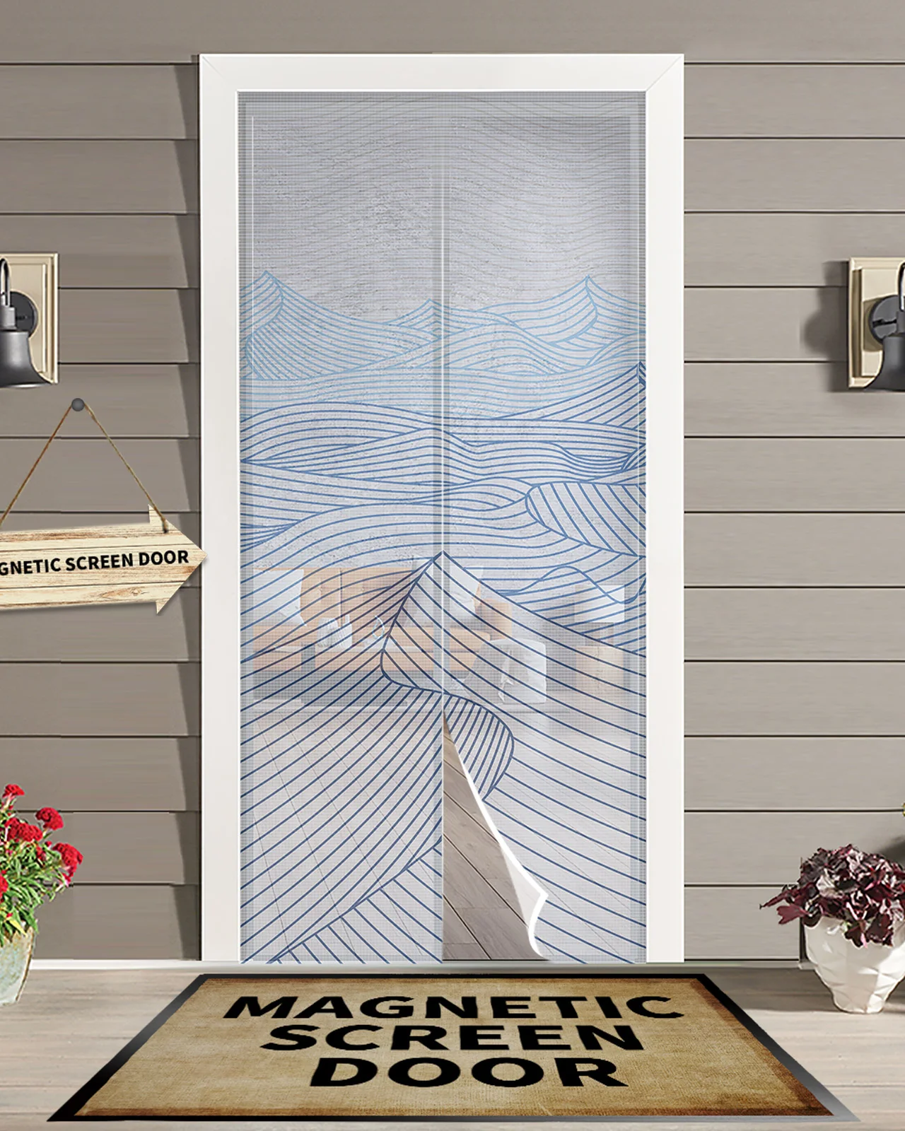 

Geometric Lines Abstract Anti Mosquito Gauze Door Curtain Magnetic Door Screen for Bedroom House Summer Door Window Screens