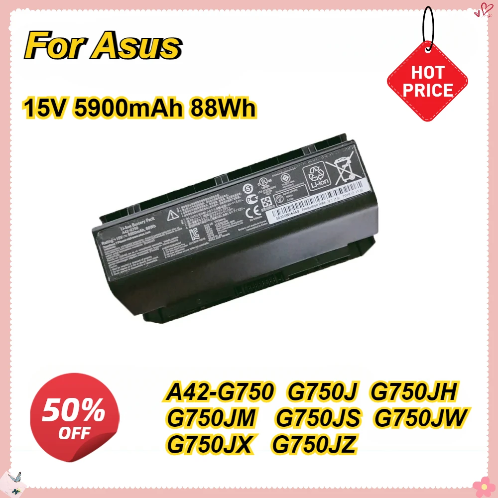Новый аккумулятор для ноутбука ASUS A42-G750 G750J G750JH G750JM G750JS G750JW G750JX G750JZ 15 В 5900 мАч