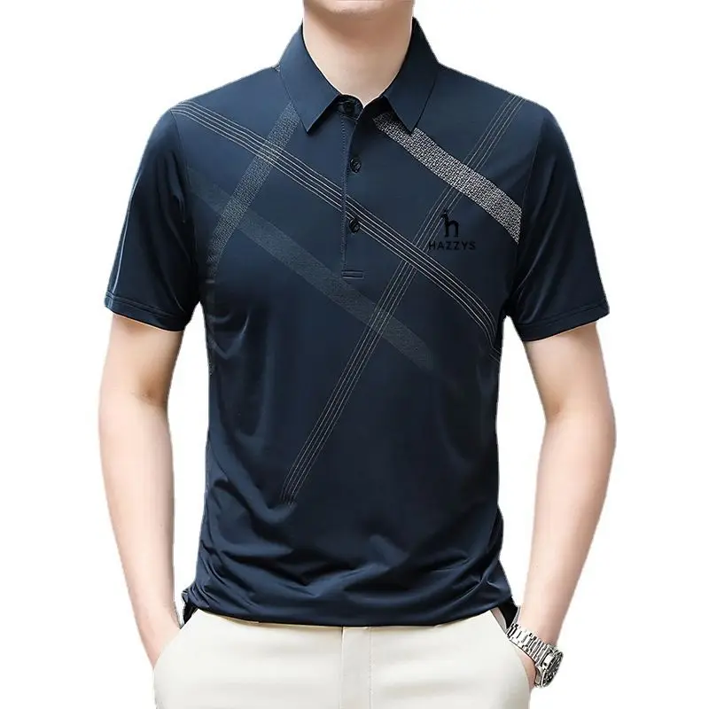 Embroidered LOGO New Men's Polo Golf Shirt Polo Collar Short Sleeve Loose Striped Button Plaid Casual Comfortable Fashion Top