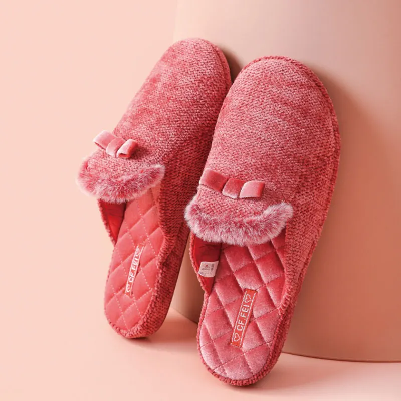 

Comwarm New Fashion Women Winter Slippers Short Plush Floor Home Slippers Ladies Indoor Warm Anti Skid Furry Luxy Slippers 2023