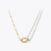 enfashion buckle natural pearl necklace for women stainless steel chain necklaces gold color collier femme fashion jewelry p3202