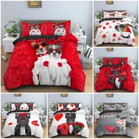 romantic french bulldog dog pattern duvet cover king bedding set roses background quilt cover for valentines present bedclothes