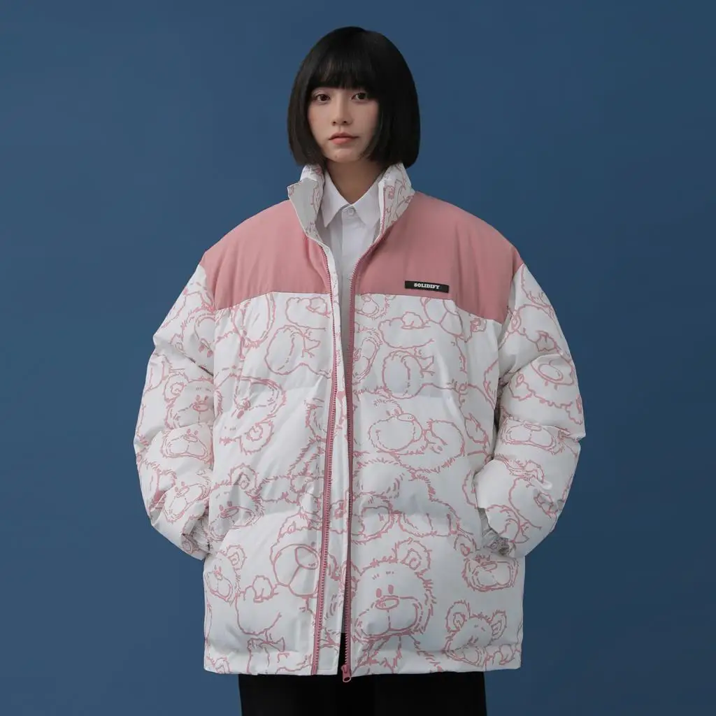 

Shelling cartoon splicing explosive cotton jacket 2023 new style women's winter thick short cotton jacket