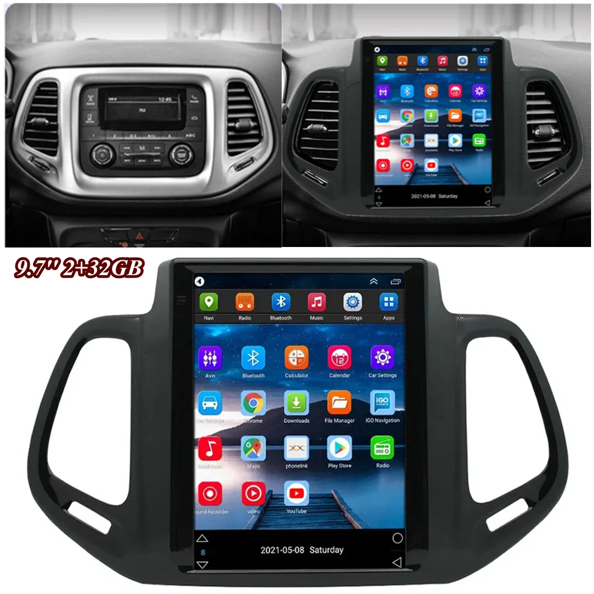 Головное устройство для Jeep Compass 2 MP 2017 2018 2019 2020 Android 13 видеоплеер Автомагнитола