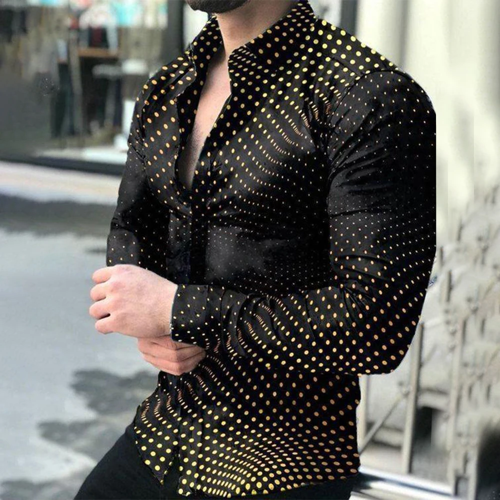 Fashion Button Down Shirt Men Printed Long Sleeve Tee Vintage Party Dress Shirt Casual Pint Tops L-4XL