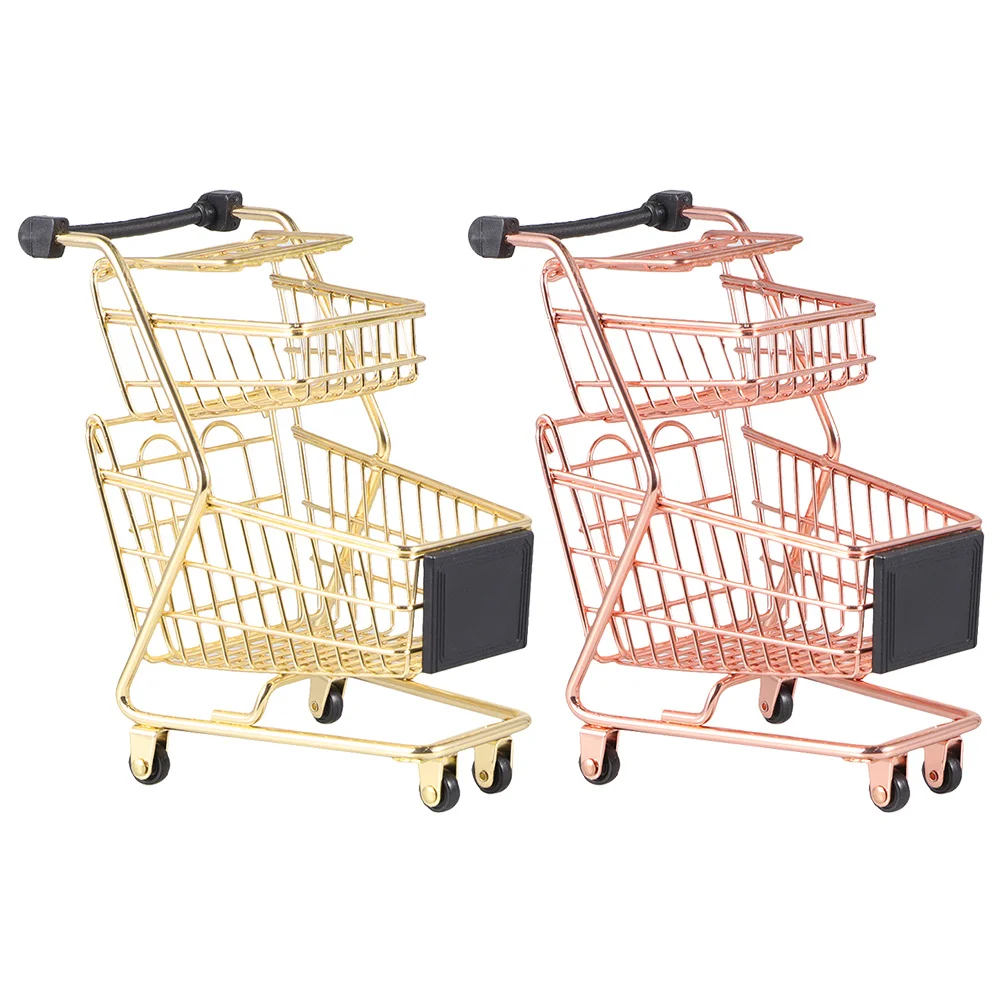 

2pcs Mini Shopping Utility Cart Mini Supermarket Handcart Mini Trolley Models