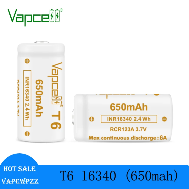 1-10 шт. оригинальный аккумулятор Vapcell T6 16340 емкость 650 мАч 6 А 3 7 В верхняя литиевая