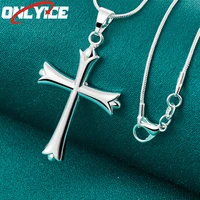 925 sterling silver smooth cross flat pendant necklace 16 30 inch snake chain for womens party wedding fashion jewelry