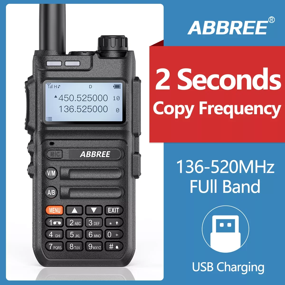 

AR-F5 Scanner Frequency Walkie-talkie Automatic Wireless Copy Frequency 10W Powerful 5800mAh support USB Charging Radio