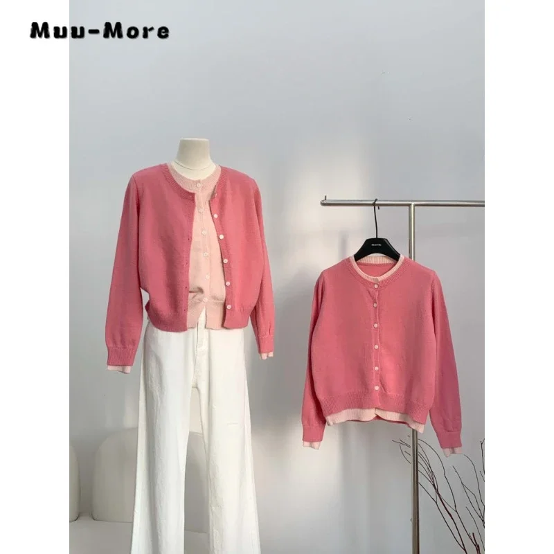 Повседневные красивые вязаные кардиганы с круглым вырезом и длинными рукавами