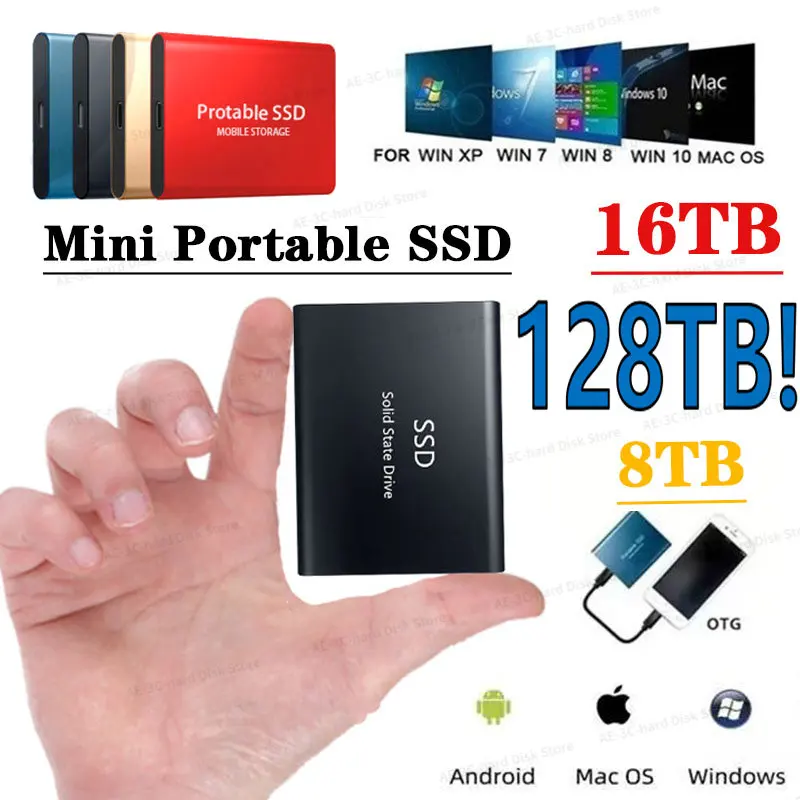 

Высокоскоростной портативный жесткий диск Mini SSD 128 ТБ 64 ТБ с интерфейсом USB 3,1 Type-C металлический матовый внешний жесткий диск
