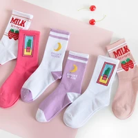 cute funny happy socks kawaii moon strawberry cactus stockings girl christmas gift socks cartoon colorful female cotton socks