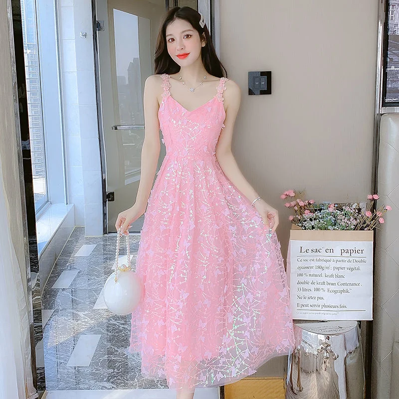 

Summer Dresses Woman 2022 Flower Suspender Bodycon Y2k Chic Elegant Woman Tank Dress Sweet Pink Strapless Beach Party Sundress