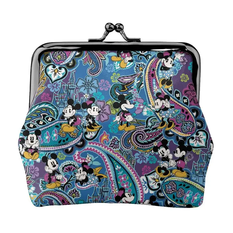 

Disney Brand Bag New Woman Cartoon Print Leather Kiss Lock Coin Purse Design Short Wallet High Quality Girl Clutch Card Holder