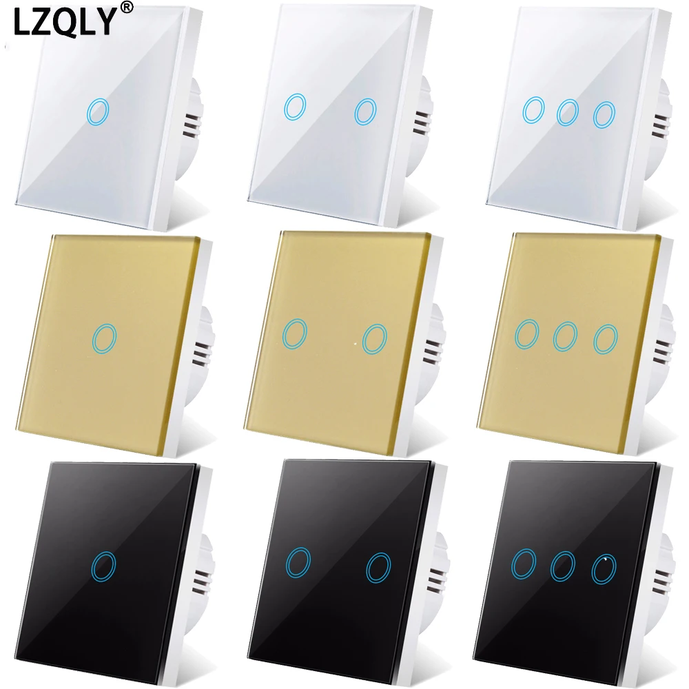 

EU Touch Switch Power Led Panel Wall Light Switches Tempered Crystal Glass 1/2/3 Gang Interruttore AC100-240V sensory Switches
